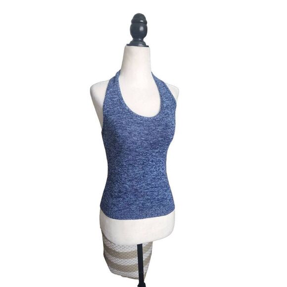 Blue Knit 90s Crop Halter Le Chateau Jr Vintage Y2K Denim Look Sexy Spring - Picture 5 of 7